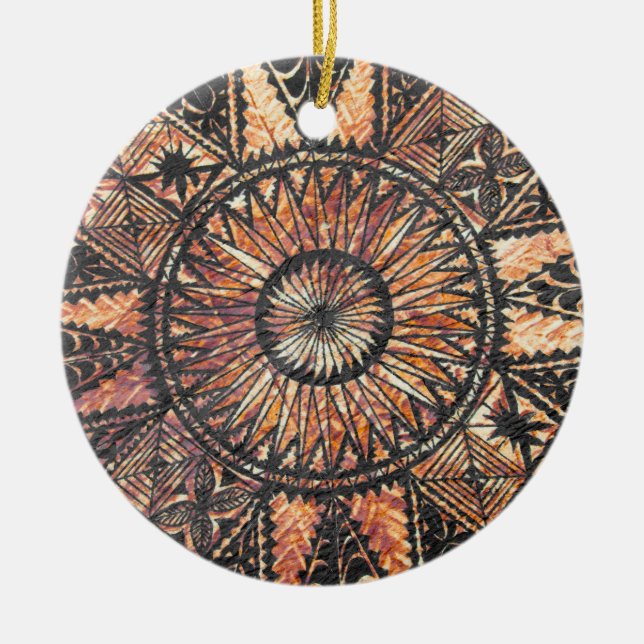 Kapa Primitive Hawaiian Tattoo Tapa Ceramic Ornament (Front)