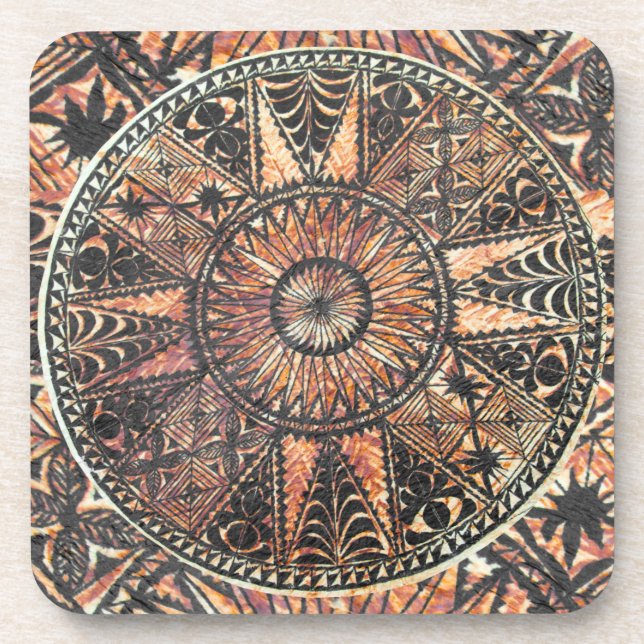 Kapa Primitive Hawaiian Tattoo Tapa Drink Coaster (Front)