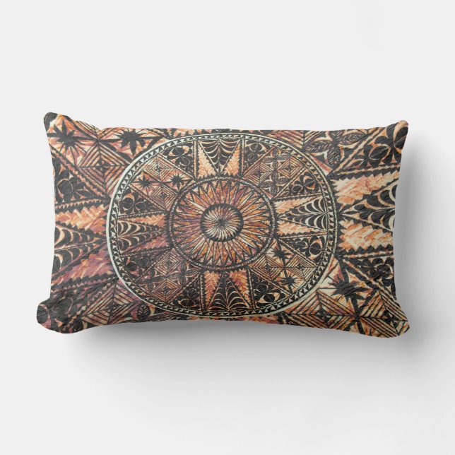 Kapa Primitive Hawaiian Tattoo Tapa Lumbar Pillow (Front)