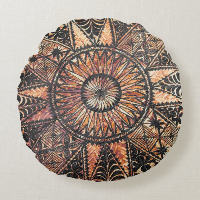Kapa Primitive Hawaiian Tattoo Tapa Round Pillow (Front)