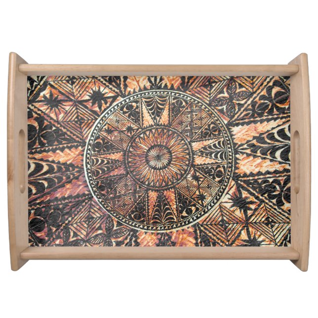 Kapa Primitive Hawaiian Tattoo Tapa Serving Tray (Front)