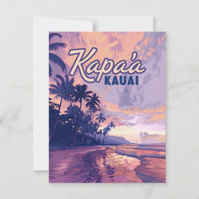 Kapaa Kauai Hawaii Beach Sunset Palm Tree Card (Front)