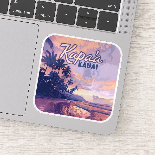 Kapaa Kauai Hawaii Beach Sunset Palm Tree Retro Sticker (Detail)