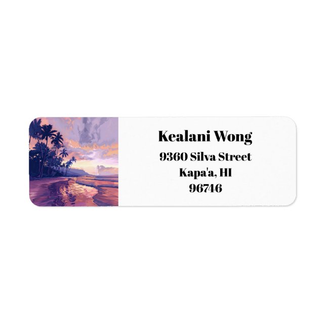 Kapaa Kauai Hawaii Beach Sunset Return Address  Label (Front)