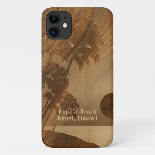 Kapaa Sunset Hawaiian Faux Koa Wood iPhone 11 Case