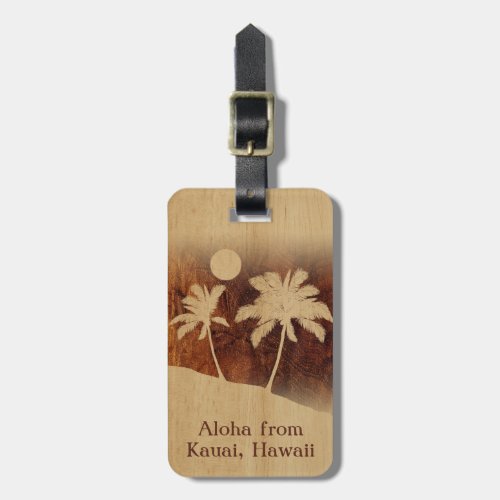 Kapaa Sunset Hawaiian Faux Koa Wood Luggage Tags