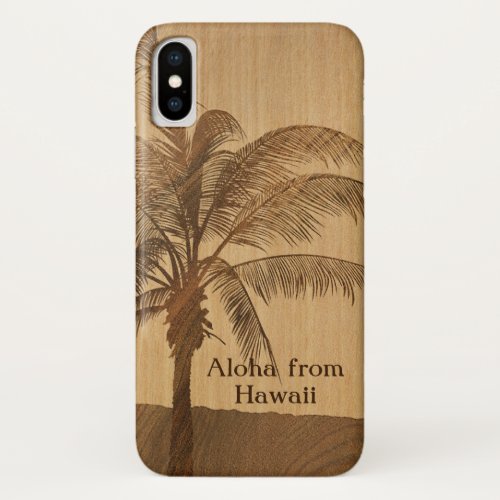 Kapaa Sunset Hawaiian Faux Koa Wood Single Palm iPhone X Case