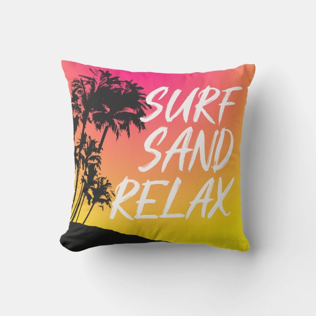 Kapaa Sunset Hawaiian Palm Tree Reversible Throw Pillow (Front)