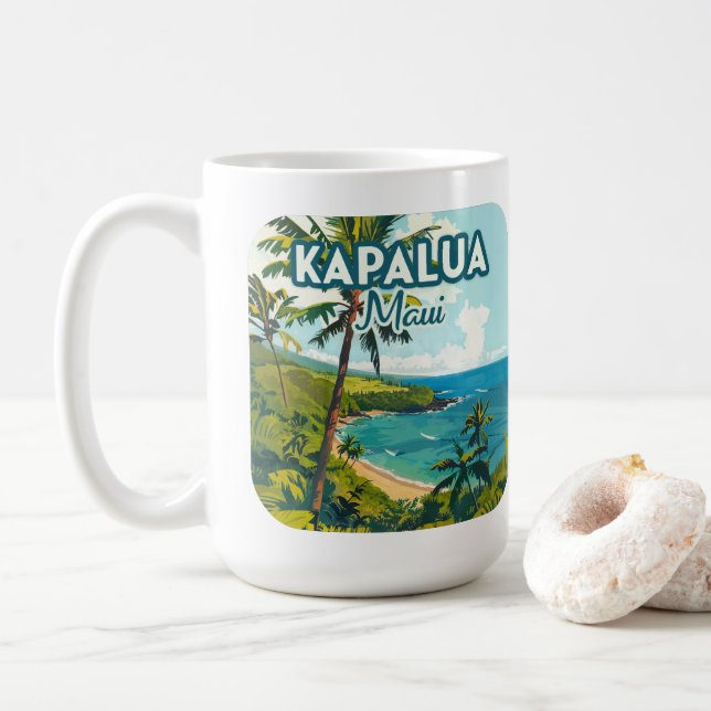 Kapalua Maui Hawaii Bay Beach Vacation Retro Coffee Mug (With Donut)