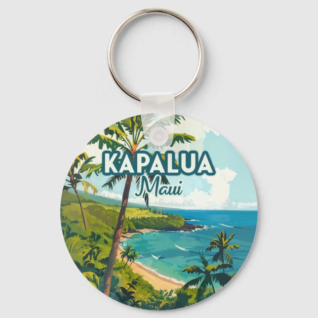 Kapalua Maui Hawaii Bay Beach Vacation Retro Keychain (Front)