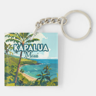 Kapalua Maui Hawaii Bay Beach Vacation Retro Keychain