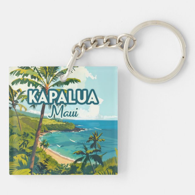 Kapalua Maui Hawaii Bay Beach Vacation Retro Keychain (Back)