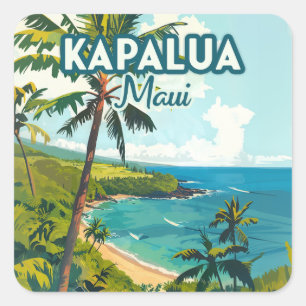 Kapalua Maui Hawaii Bay Beach Vacation Retro Square Sticker