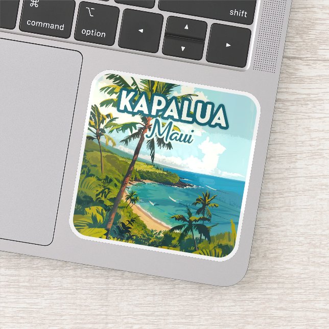 Kapalua Maui Hawaii Bay Beach Vacation Retro Sticker (Detail)