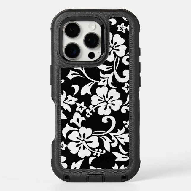Kapalua Pareau Hawaiian Hibiscus Black Otterbox iPhone Case (Back)