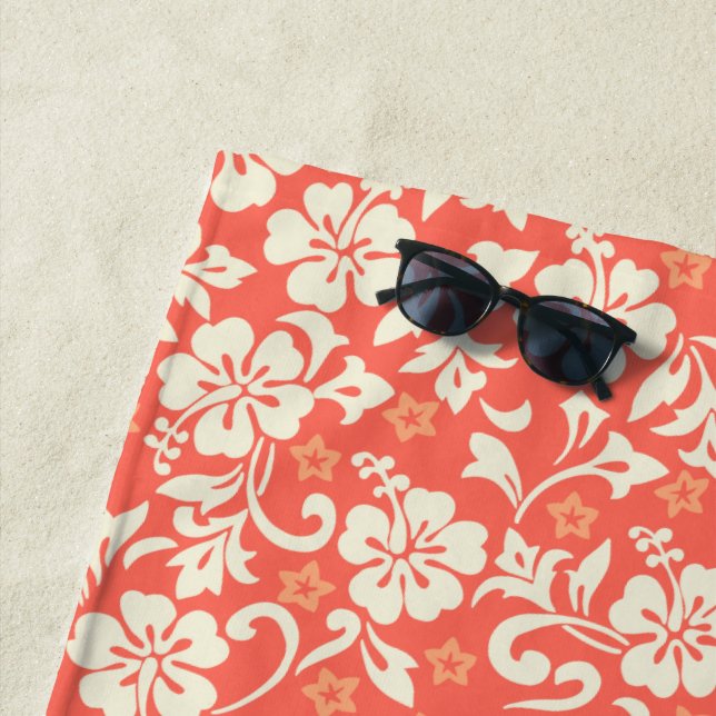 Kapalua Pareau Hawaiian Hibiscus - Coral Beach Towel (In Situ)