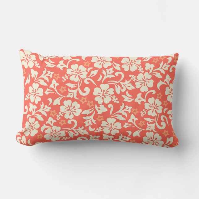 Kapalua Pareau Hawaiian Hibiscus Reversible Stripe Lumbar Pillow (Front)