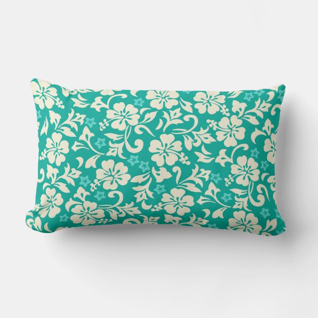 Kapalua Pareau Hawaiian Hibiscus Reversible Stripe Lumbar Pillow (Front)