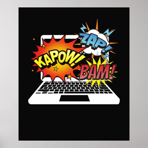 Kapow Bam Zap Comic  Laptop Explosion  Poster
