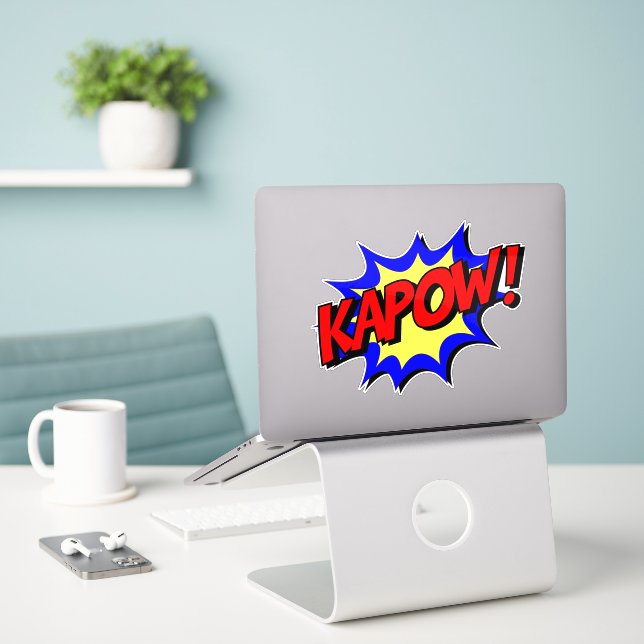 Kapow Retro Comic Book Onomatopoeia Sticker (Laptop On Desk)