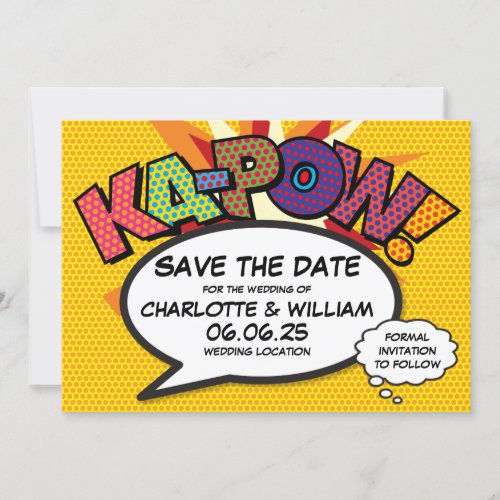 KAPOW Save the Date Fun Retro Comic Book Pop Art