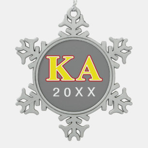 Kappa Alpha Order Red and Yellow Letters Snowflake Pewter Christmas Ornament
