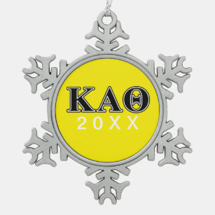 Kappa Alpha Theta Black Letters Snowflake Pewter Christmas Ornament