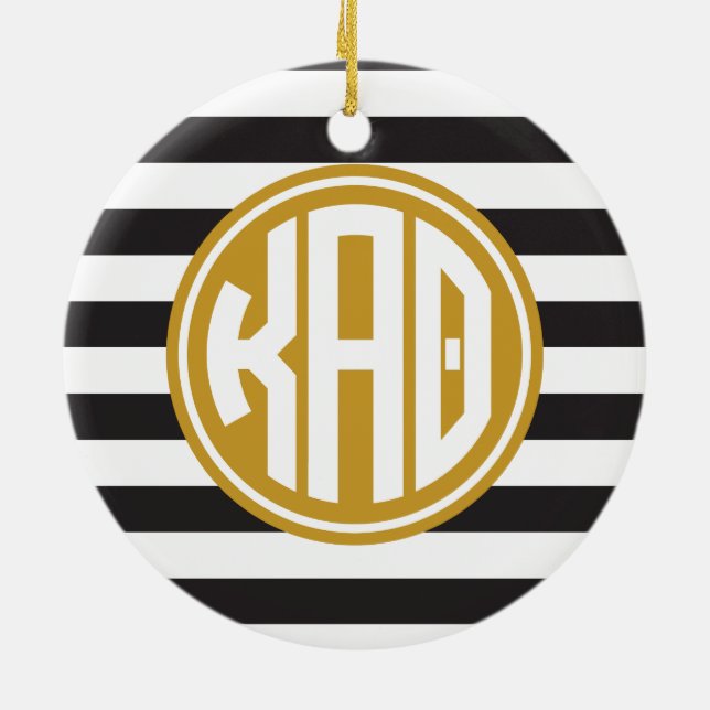 Kappa Alpha Theta | Monogram Stripe Pattern Ceramic Ornament (Back)