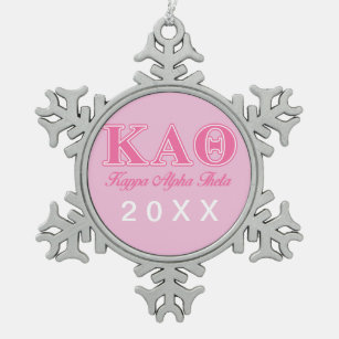 Kappa Alpha Theta Pink Letters Snowflake Pewter Christmas Ornament