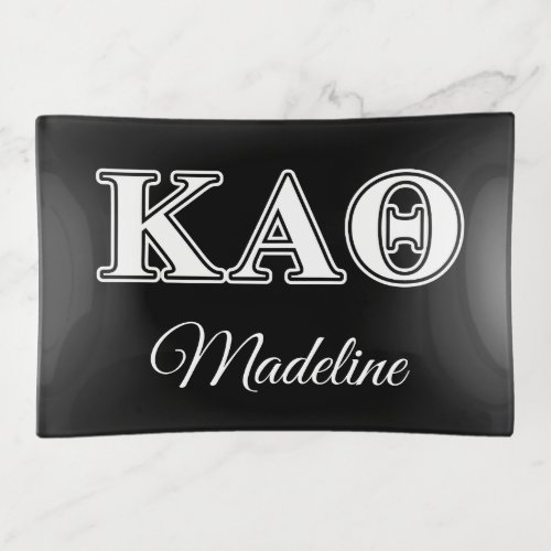 Kappa Alpha Theta White and Black Letters Trinket Tray