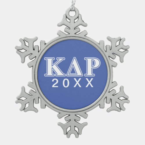 Kappa Delta Rho  White and Blue Letters Snowflake Pewter Christmas Ornament