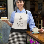 Kappa Kappa Chino Funny Coffee Lover Apron<br><div class="desc">A funny design for the coffee lover or barista, this unique all-over-print apron has a black and white plaid design with a matching solid upper background in off-white. The text "KAPPA KAPPA CHINO" sits underneath a steaming hot cup of coffee. The text is a spin-off of Greek organizations typically found...</div>