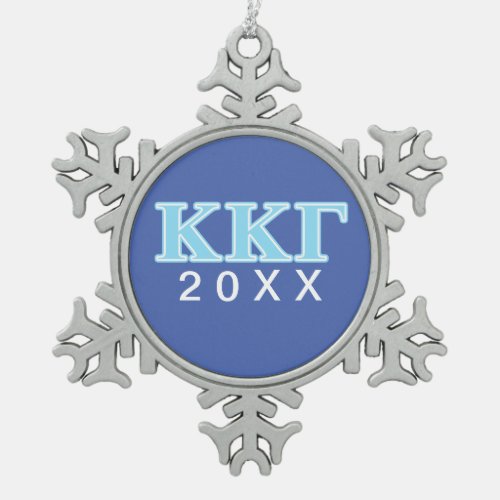 Kappa Kappa Gamma Baby Blue Letters Snowflake Pewter Christmas Ornament