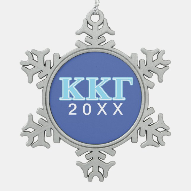 Kappa Kappa Gamma Baby Blue Letters Snowflake Pewter Christmas Ornament (Front)