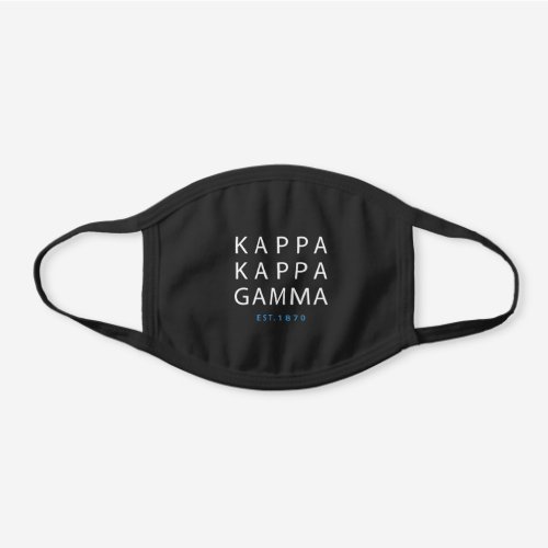 Kappa Kappa Gamma  Est 1870 Black Cotton Face Mask