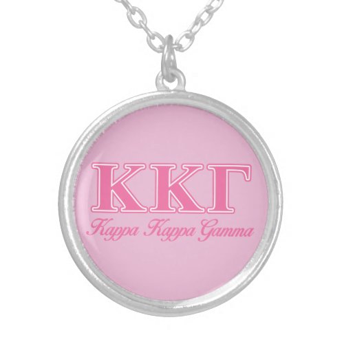 Kappa Kappa Gamma Pink Letters Silver Plated Necklace