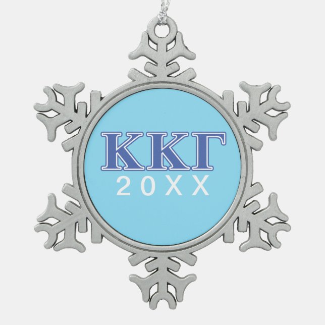 Kappa Kappa Gamma Royal Blue Letters Snowflake Pewter Christmas Ornament (Front)