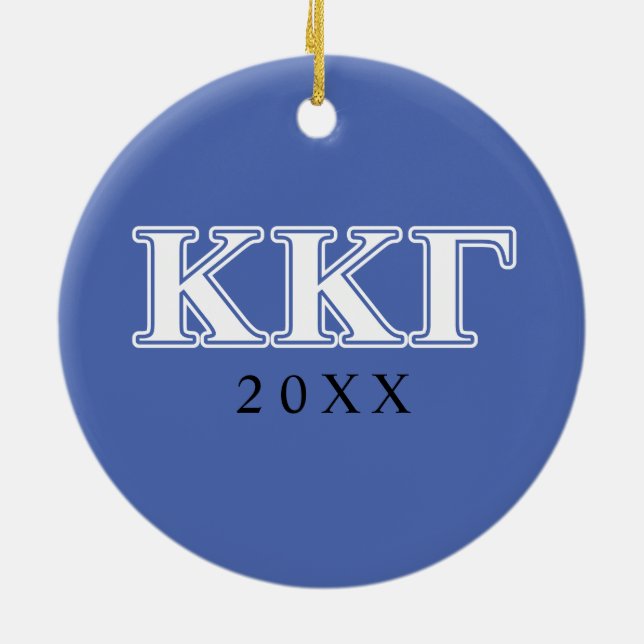Kappa Kappa Gamma White and Royal Blue Letters Ceramic Ornament (Back)