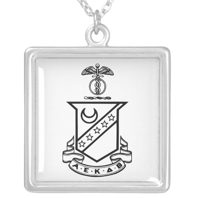 Kappa Sigma Crest - Black and White Silver Plated Necklace (Front)