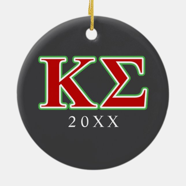 Kappa Sigma Red and Green Letters Ceramic Ornament (Back)