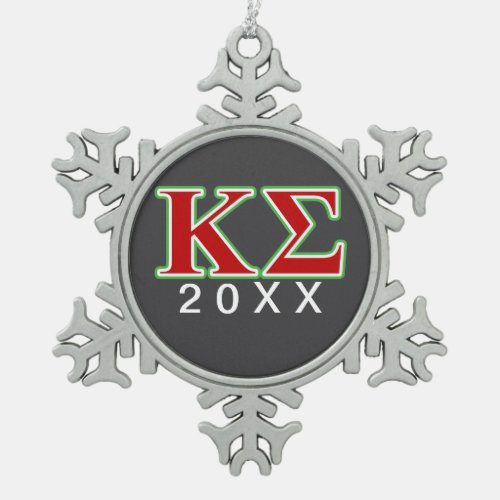 Kappa Sigma Red and Green Letters Snowflake Pewter Christmas Ornament