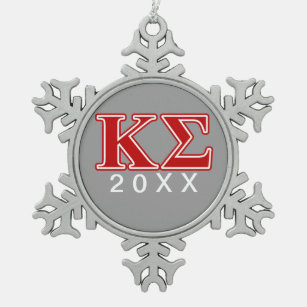 Kappa Sigma Red Letters Snowflake Pewter Christmas Ornament