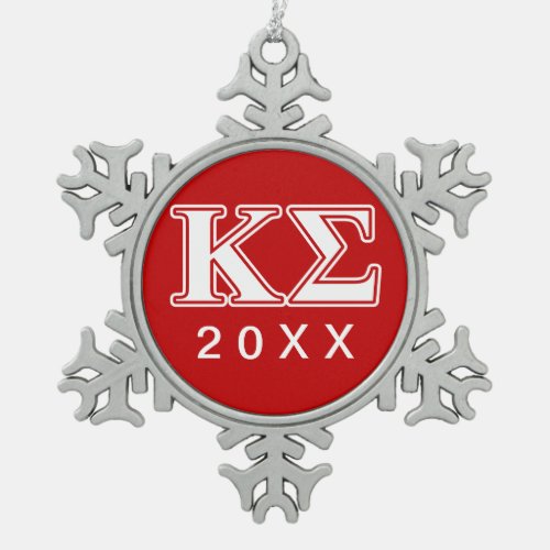 Kappa Sigma White and Red Letters Snowflake Pewter Christmas Ornament