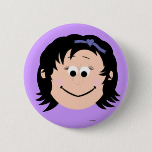 Kapskids Faces Black Hair Girl Button Badge