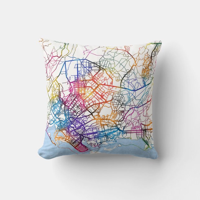 Karachi Pakistan City Map Throw Pillow (Front)