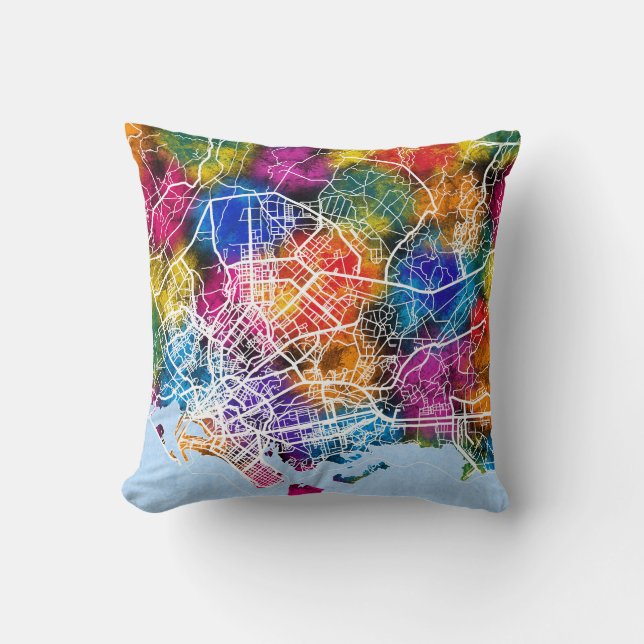 Karachi Pakistan City Map Throw Pillow (Front)