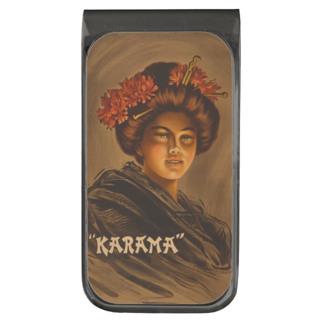 Karama: Japanese Romance Geisha Actress Gunmetal Finish Money Clip (Front Vertical)