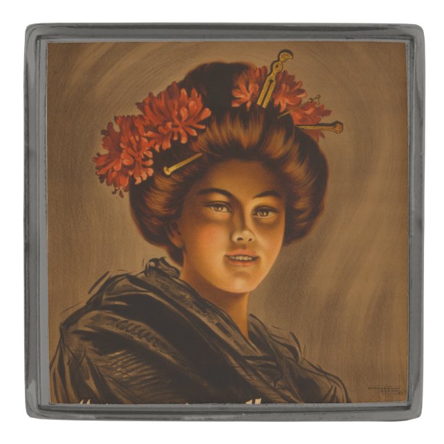 Karama: Play Japanese Romance Geisha Gunmetal Finish Lapel Pin (Front)