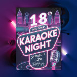 Karaoke 90s Neon Pink Glow Y2K 18th Birthday Invitation<br><div class="desc">A retro, funky 18th birthday party invitation for girls with a karaoke theme, featuring a 90s style illustration of a marquee with the cityscape backdrop, in hot pink neon glow over a dark navy background. A millennial favorite, this 90s laser, neon glow, retro arcade theme blends perfectly with a karaoke...</div>