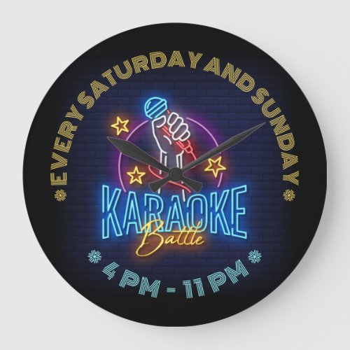 Karaoke Battle Neon Look  Custom Text LED Sign Large Clock